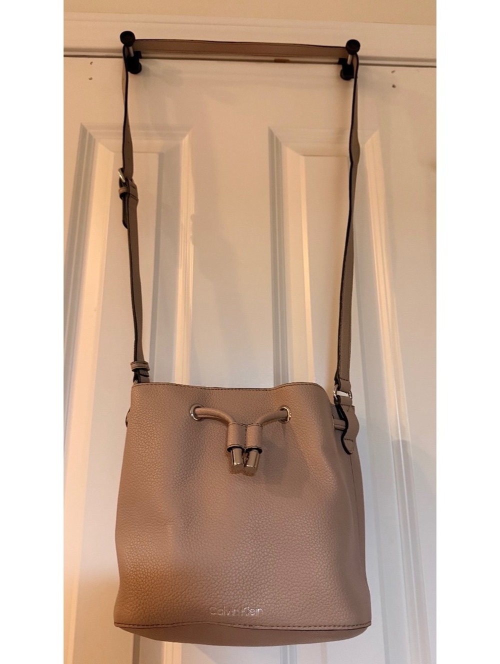 Calvin Klein Taupe/Tan Bucket Crossbody Bag – Adjustable Strap
